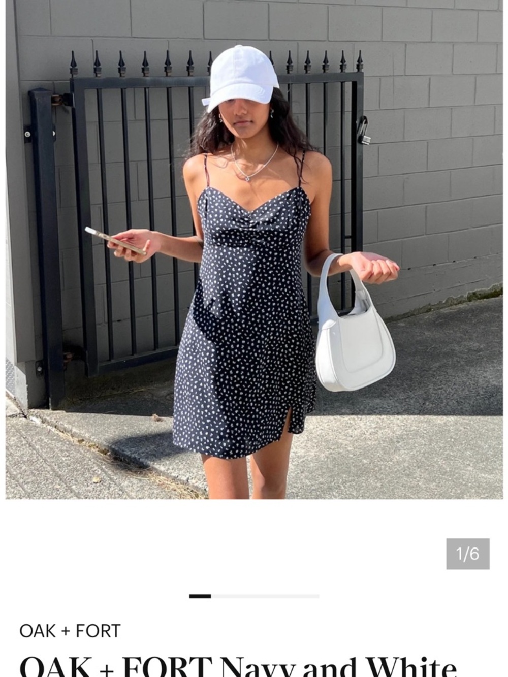 OAK + FORT Navy Mini Slip Dress with White Micro Floral Print